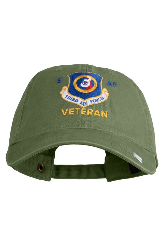 3 AF Third Air Force Veteran Embroidered Washed Solid Pigment Dyed Cotton Twill Brass Buckle Cap - Olive OSFM