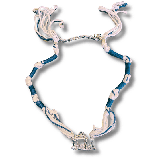 3 ARCHES USA Sacred Jewish Tzitzit Pendant Necklace with Ark of Covenant Design - Silver-Plated Religious Jewelry with Blue Thread & Steel Clasps for Women & Men