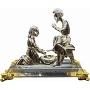 3 ARCHES USA Silver-Plated Jesus Figurine - Jesus Statue on Crystal Base - 7.5 Religious Replica of Jesus Washing Disciples Feet - Spiritual Home Decor