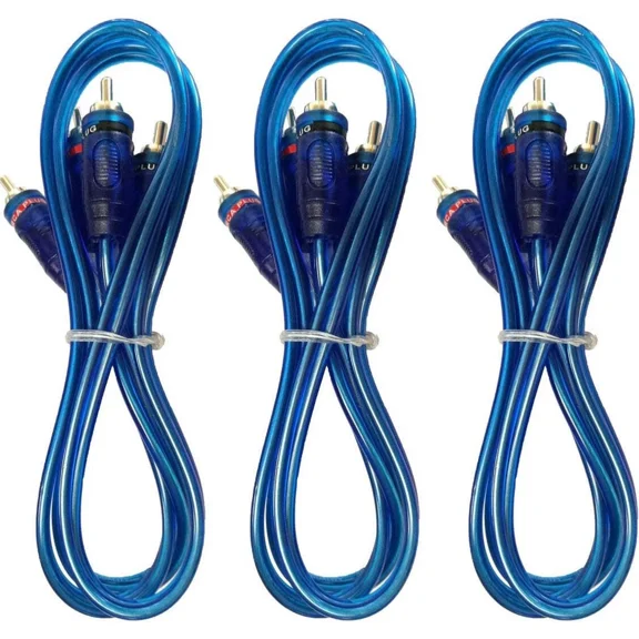 3 Absolute 3 Ft 2 Ch Blue Twisted Car Amp Gold Rca Jack Cable Interconnect
