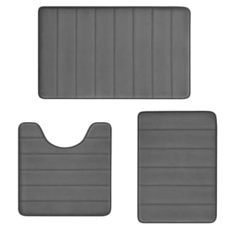 3 Absorbent Memory Foam Bath Mat Bathroom Rugs, Ultra Absorbent Non-Slip Memory Foam Bath Rugs, Washable Bedroom mats,Soft Velvet Bath Mats,Easier to Dry for Bathroom Floor Rugs- Grey