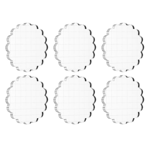 3" Acrylic Stamp Block, 6Pcs Clear Stamping Block with Grid Lines Decorative Mounting Blocks Round for Scrapbooking DIY Crafts Card Making