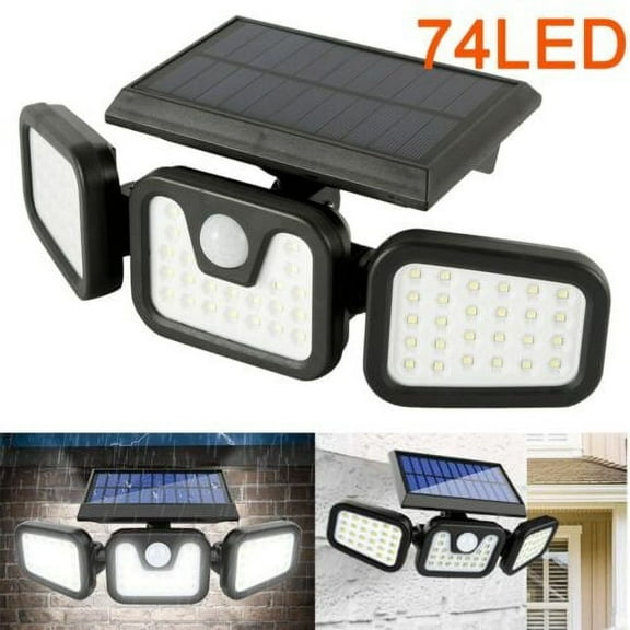 3 Adjustable Head Solar PIR Motion Sensor Security Lights 74 LED Waterproof lamp