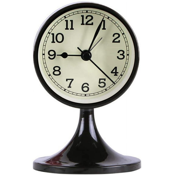 3" Alarm Clock Round Quartz Analog Desk Clock Vintage Silent Non Ticking Battery Operated for Bedroom Black