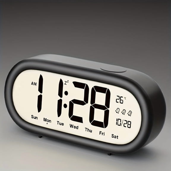 3-Alarm Digital Alarm Clock with Adjustable Brightness, Sleek Oval Design, Battery-Powered (AAA Not Included) - Ideal for Students & Office Workers, Perfect Gift for Men & Women, Clock for Desk