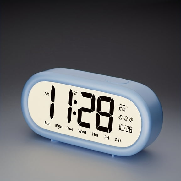 3-Alarm Digital Alarm Clock with Adjustable Brightness, Sleek Oval Design, Battery-Powered (AAA Not Included) - Ideal for Students & Office Workers, Perfect Gift for Men & Women, Clock for Desk