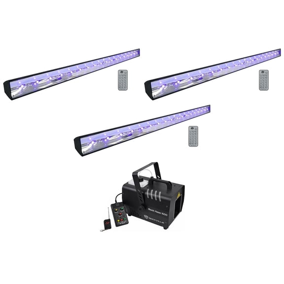 (3) American DJ ECO BAR UV DMX Ultraviolet LED Bar Black Lights w/Remotes+Hazer