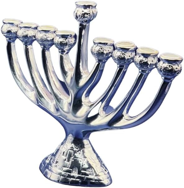 3 Arches USA Hanukkah Menorah Silver Plated with Jerusalem Scenes- 9 Branch Chanukah Menorah Fits Standard Hanukkah Candles- 7.5 Tall