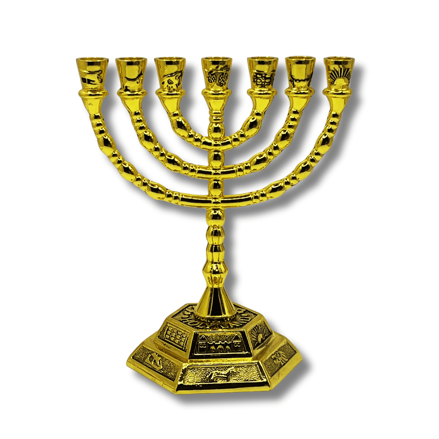 3 Arches USA Jerusalem Temple 7-Branch Menorah, 12 Tribes Candle Holder (Gold)