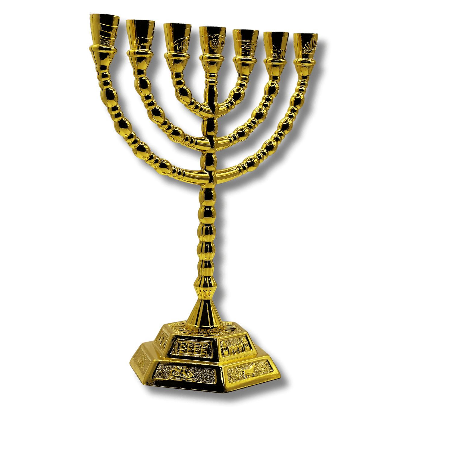 3 Arches USA Jerusalem Temple 7-Branch Menorah 12 Tribes of Israel Candle Holder (Gold 8")