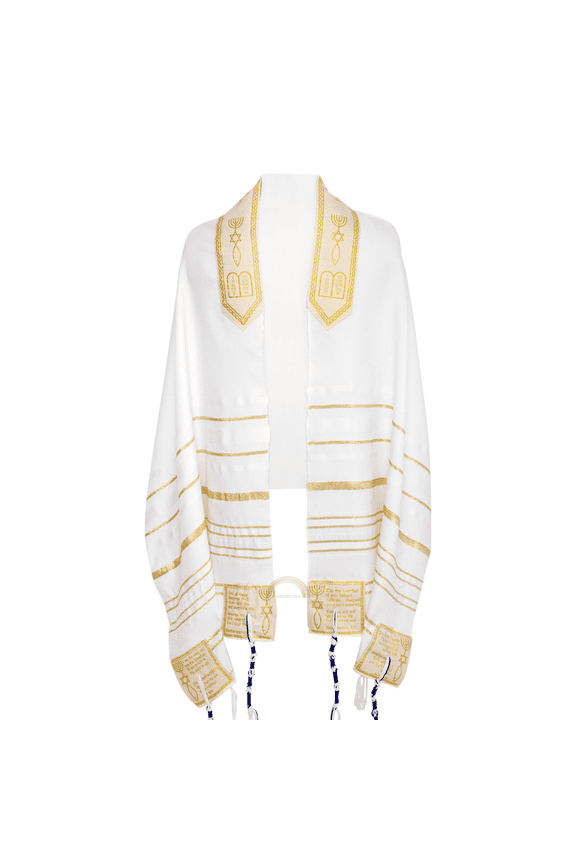 The Blessing Tallit, Large 73"x33" Messianic Prayer Shawl (Gold-Large)