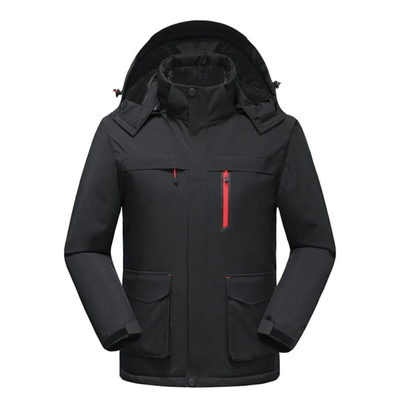 3 Area Mens Autumn And Winter Solid Color Pocket Zipper Hooded Cotton Padded Jacket Heating Cotton Jacket Jacket Coat