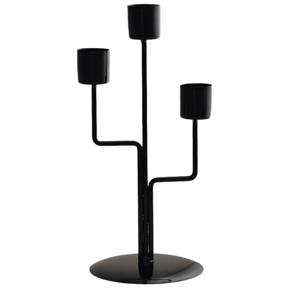 3 Arm Candelabra Black Iron Candlestick Holders, 9.1 In / 23 Cm Tall Metal Stand for Table Centerpieces, Fireplace Home Decor, Parties