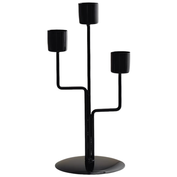 3 Arm Candelabra Holders, Iron Candlestick Holders, Black Metal Candlestick Holders for Table Centerpieces, 9.1 in / 23 cm Tall Candelabra for Fireplace, Home Decor, Parties