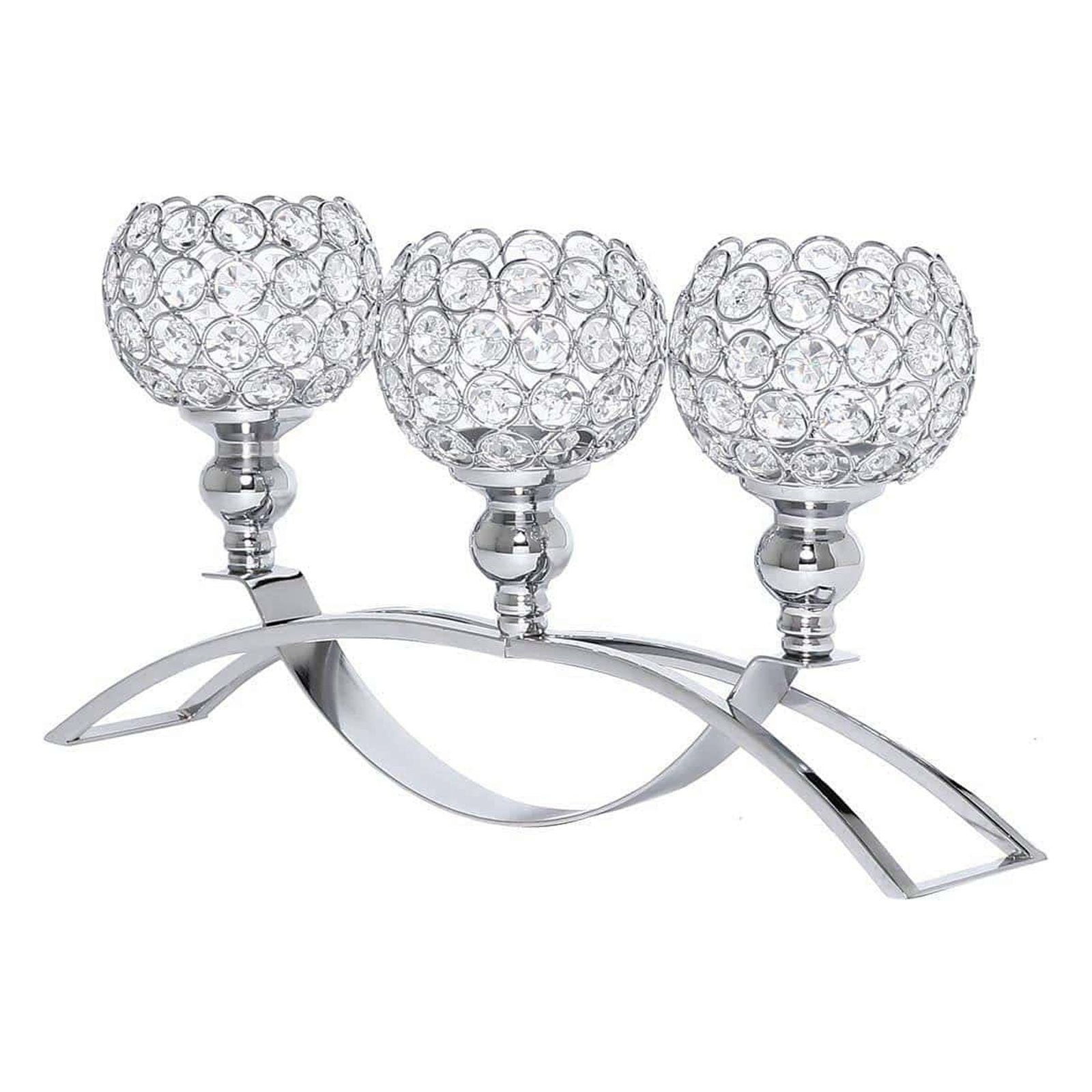 3 Arm Crystal Candle Stick Holders，Sparkling Elegant Candelabrum, Table