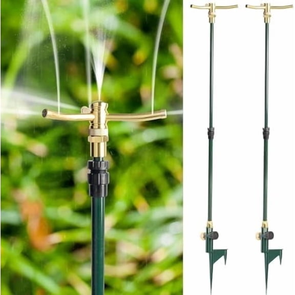 3-Arm Garden Sprinkler, 2 Pack High-Rise Lawn Sprinkler with Adjustable Telescoping Base, 360 Degree Rotation Sprinklers for Large Area Coverage Gardening Watering Lawn Irrigation System