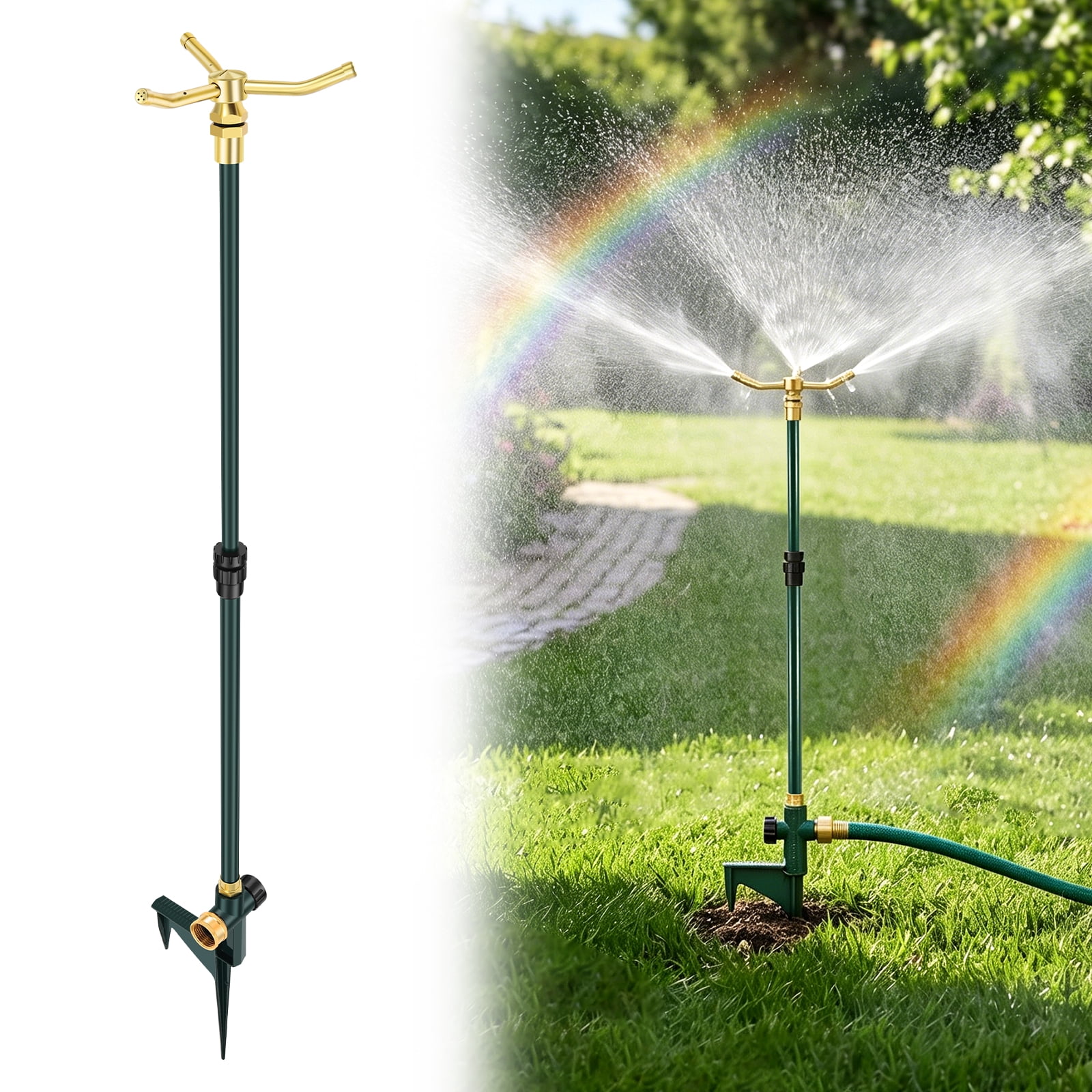 3 Arm Garden Sprinkler 360 Degree Rotation Water Sprinkler Aluminum Alloy Lawn Sprinkler with Adjustable Telescoping Rod and Spike Base Irrigation Tool for Large Area Yard Lawn Garden