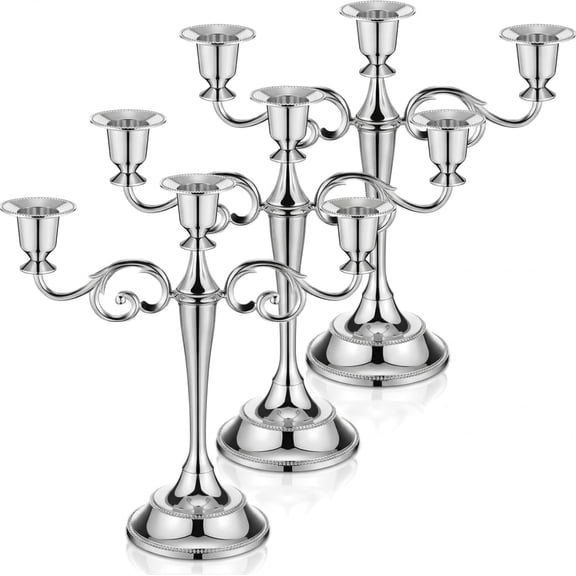 3 Arm Metal Candelabra Candlestick Holder Tall Gothic Style 10 Inch Silver