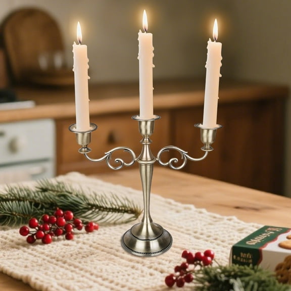 3 Arms Candelabra, 3 Arms Metal Candle Holder European 3 Branches Candle Stick Candelabra Wedding Candlestick for Christmas Church Wedding Party Holiday Table Centerpiece Bronze
