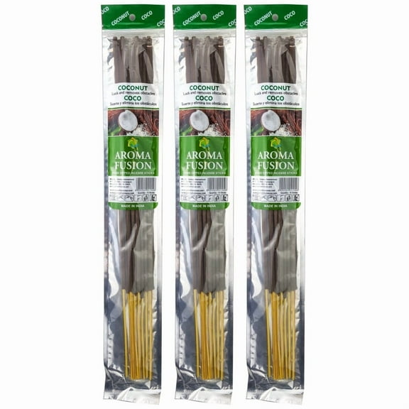 3 - Aroma Fusion 19" Jumbo Hand Dipped Incense 10-Stick Packs - Coconut Scent