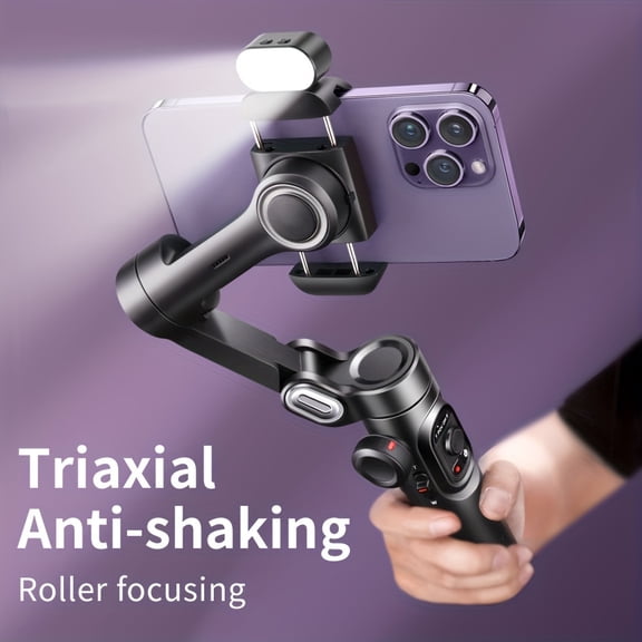 3-Axis Foldable Gimbal with AI Face Tracking, Anti-Shake & RGB Fill Light