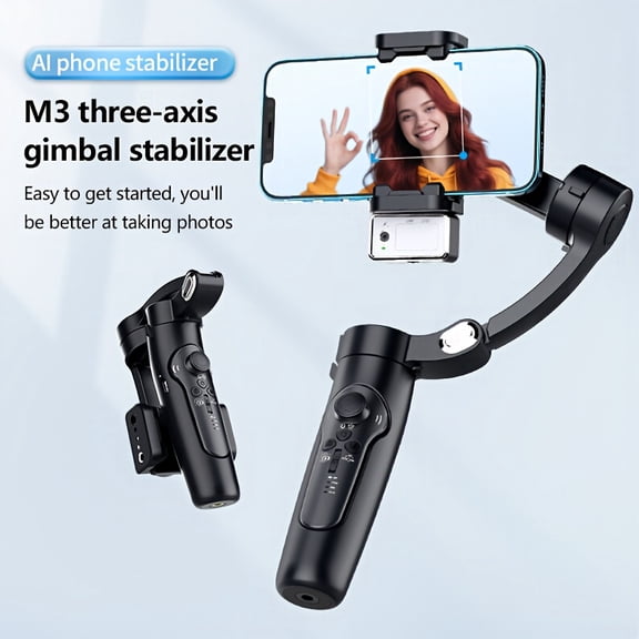 3-Axis Phone Gimbal: AI Face/Hand Tracking, Gesture Control, Detachable Remote with Fill Light, Time-Lapse/Panorama for TikTok/YouTube, 8H Battery & Tripod Included