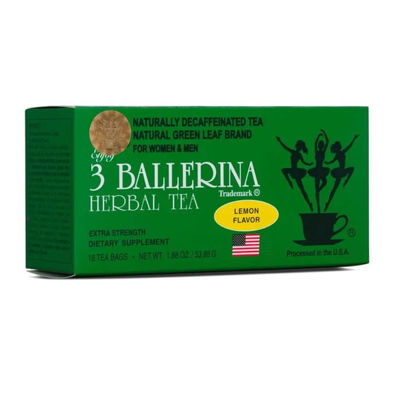 3 Ballerina Herbal Tea Extra Strength Lemon Flavor (1 Pack-18 Tea Bags)