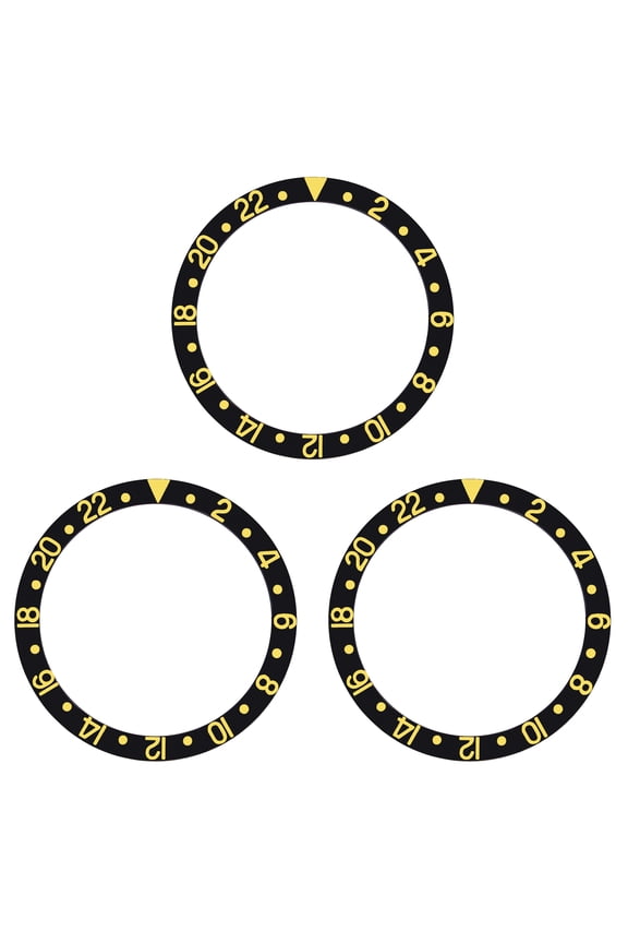 3 BEZEL INSERT ALUMINUM FOR ROLEX GMT WATCH 1675, 16750, 16753, GOLD FONTS BLACK