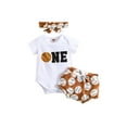 thumbnail image 1 of 3 Baby Suit Set Summer Outfits Letter Print Round Neck Short Sleeve Romper Baseball Print Shorts with Headband, 1 of 9
