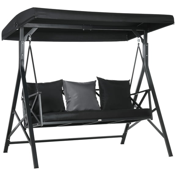 3 Backyard Swing With Canopy And Extra Comfy Seat Pad, Black Poolside Padded Seat, Color