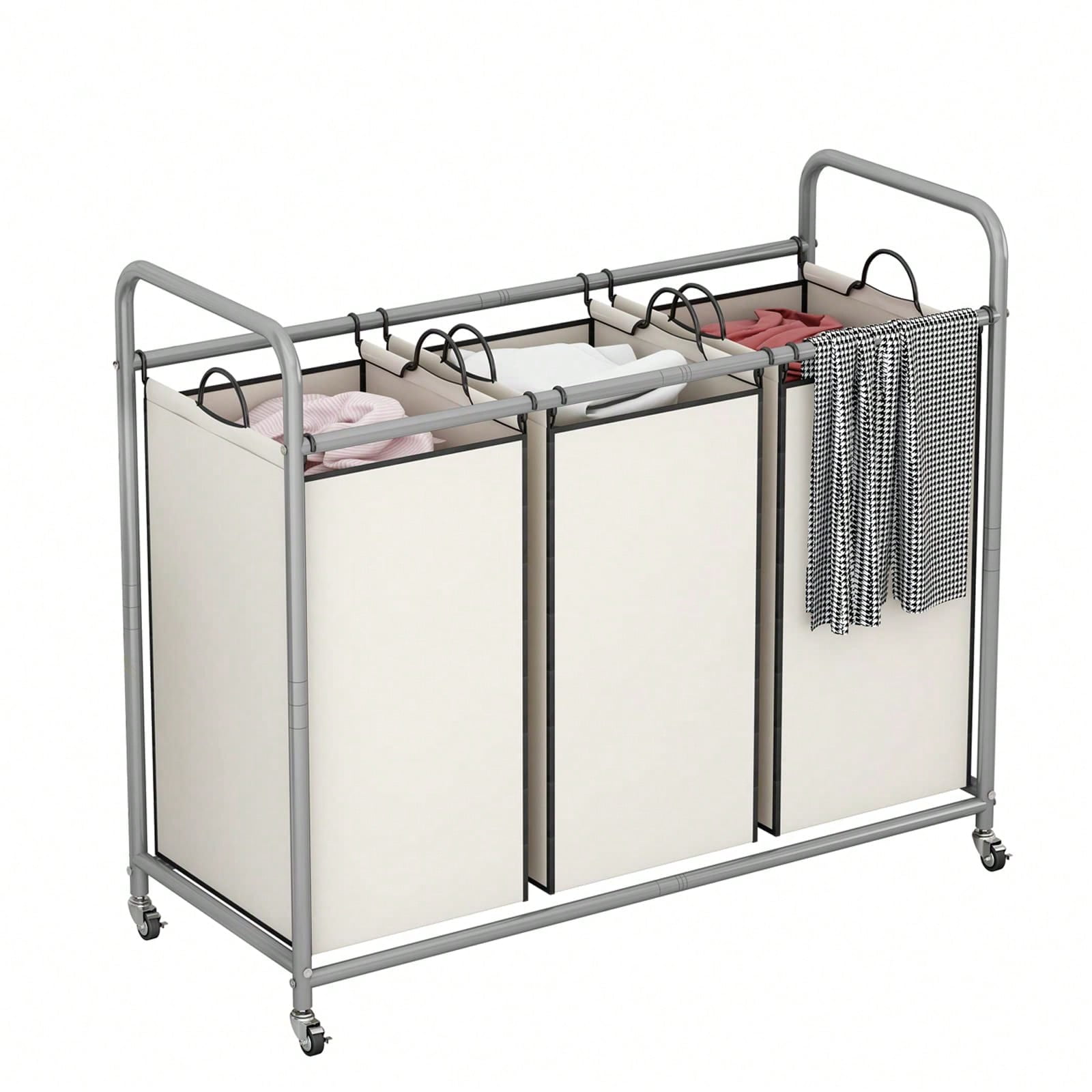 3-Bag Laundry Basket Hamper Laundry Sorter Cart Laundry Room Organization With Heavy Duty Rolling Lockable Wheels And Removable Bags,Spring,Minimalist,Summer Tops