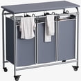 thumbnail image 1 of 3 Bag Laundry Basket Sorter Heavy Duty Rolling Lockable Wheels Laundry Hamper Cart with Ironing Board and Removable Bags, Grey, 1 of 6