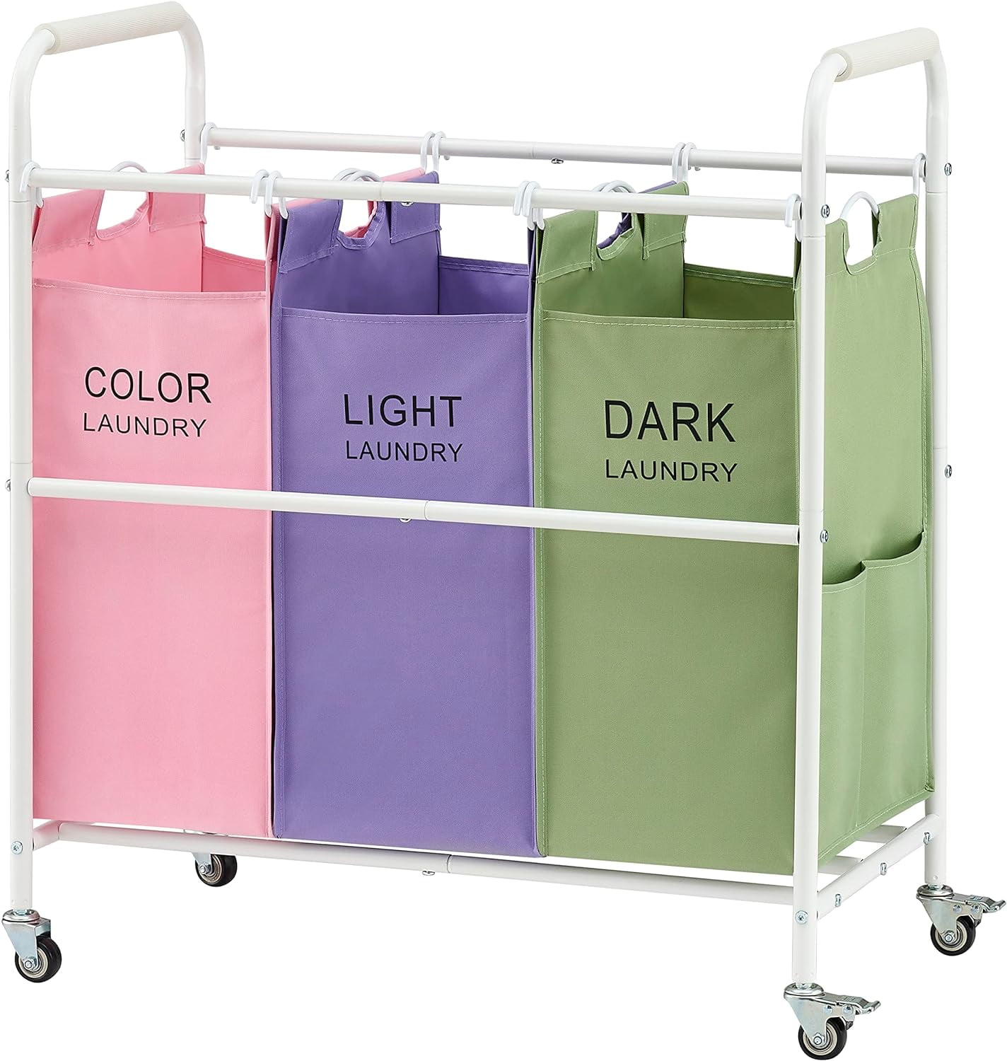 3 Bag Laundry Sorter Cart, Laundry Hamper Sorter Basket with Heavy Duty