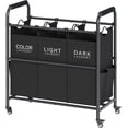 thumbnail image 1 of 3 Bag Laundry Sorter Cart, Laundry Hamper Sorter Basket with Heavy Duty Lockable Rolling Wheels for Clothes Storage, Black, 1 of 13