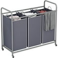 thumbnail image 1 of 3-Bag Laundry Sorter,Laundry Hamper Cart with Heavy Duty Rolling Lockable Wheels and Removable Bags (Grey), 1 of 12