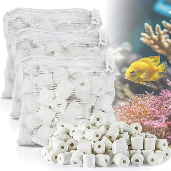 3 Bags Ceramic Rings for Aquarium Filter - 425g Bio Ceramic Media Balls Replacement Biological Material Remover for Aquarium,Fish Tank,Pond,Canister Filter with 3 Mesh Bags