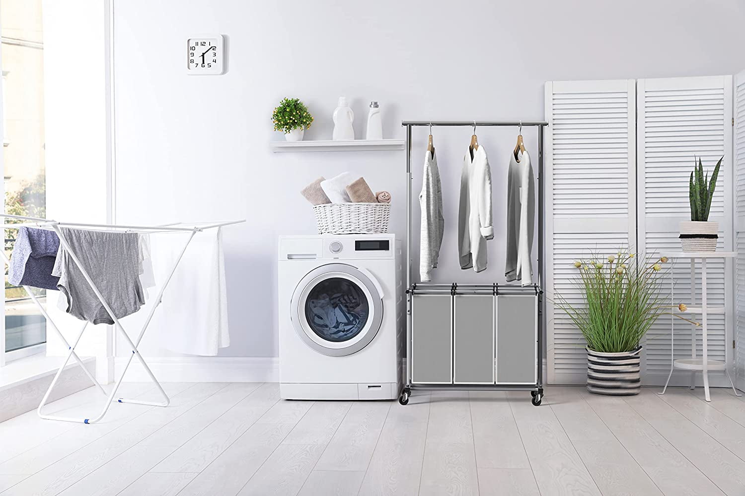 3 Bags Laundry Sorter with Extensible Clothes Hanging Rod - Walmart.com