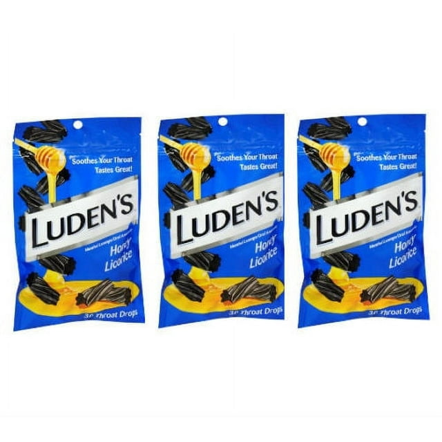 Luden's Honey Licorice Throat Drops for Cough Relief, 30 Count Each Bag