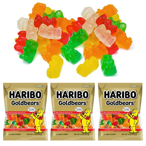 3 Bags Original Haribo Gummy Bears Chew Goldbears Chewy Candy Gummi Fruit Snack