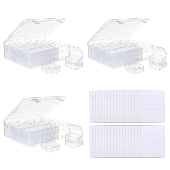 3 Bags Rectangle Plastic Organizer Storage Boxes with 30Pcs Mini Square Nail Art Small Items Cases and 168Pcs Label Printer Paper White