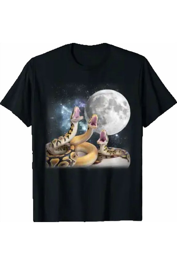 3 Ball Python Snakes Howling At The Moon Graphic T-Shirt, Size S-5XL