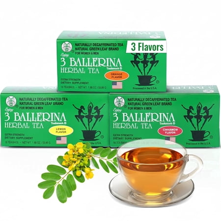 3 Ballerina Herbal Tea, Extra Strength 3 Flavor Combo - Orange, Lemon, Cinnamon (3 boxes x 18 bags)
