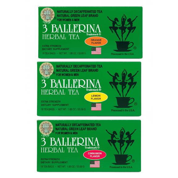 3 Ballerina Herbal Tea Dieters' Drink Extra Strength 3 Flavor Combo - Orange, Lemon, Cinnamon (3 boxes x 18 bags)