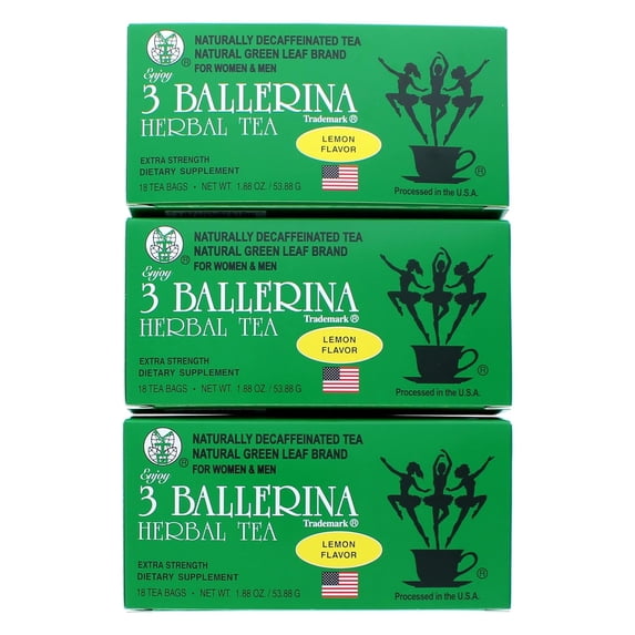 3 Ballerina Herbal Tea Dieters' Drink Extra Strength - Lemon Flavor (3 boxes x 18 bags)