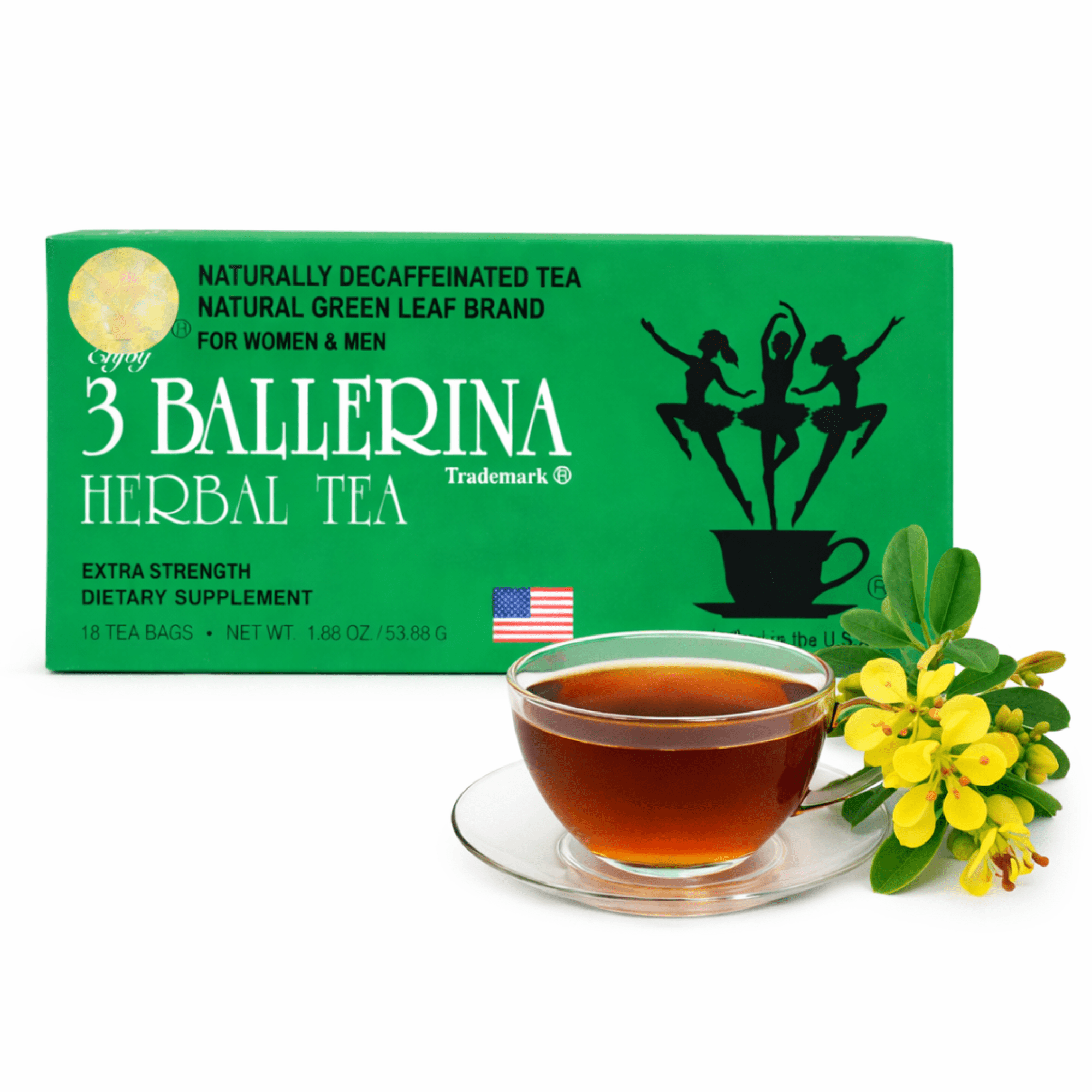 3 Ballerina Herbal Tea, Extra Strength Original Flavor 18 Tea Bags (1 PK)