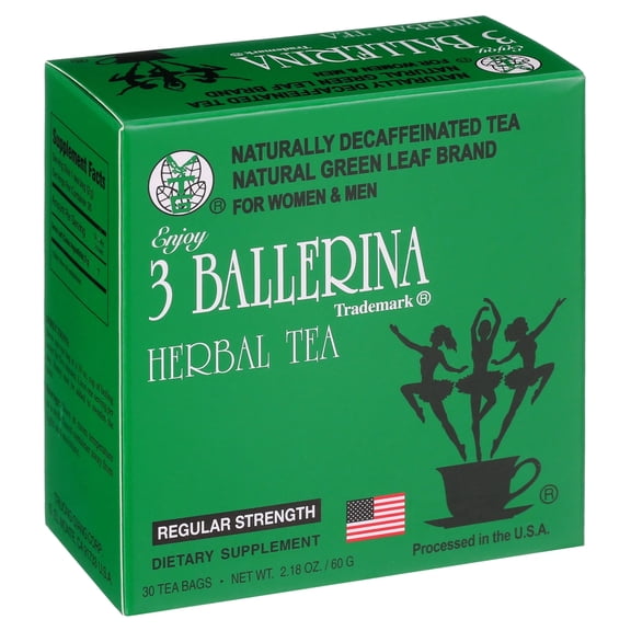 3 Ballerina Herbal Tea Men And Women Dieters' Drink Regular Strength 30 Tea Bags 1 pack