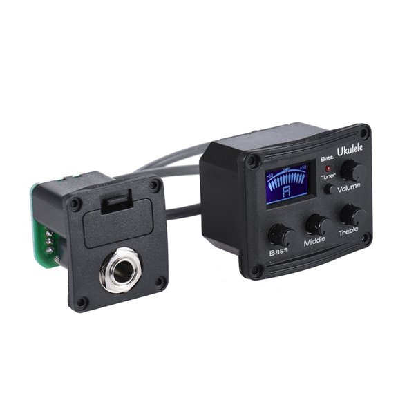 3 Band Piezo Pickup Ukulele Preamp Tuner with LCD Display and Volumes Control Guitar Preamp Pickup Digital Tuner