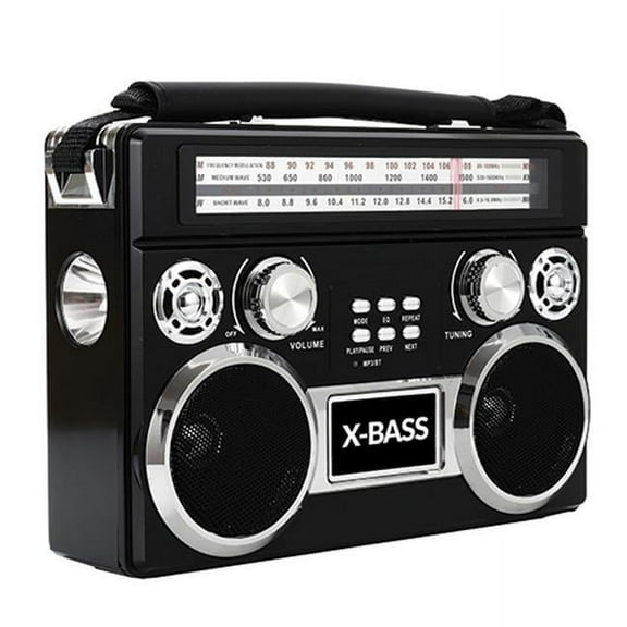 3 Band Radio with Bluetooth & Flashlight, Black