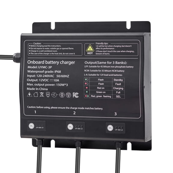 3-Bank 10A 12V Smart Marine Battery Charger Onboard IP68 Waterproof Boat RV,
