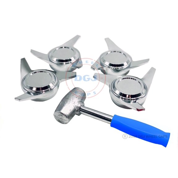 3 Bar Cut Chrome Knock-off Spinners & Lead Hammer for Lowriders Wire Wheels